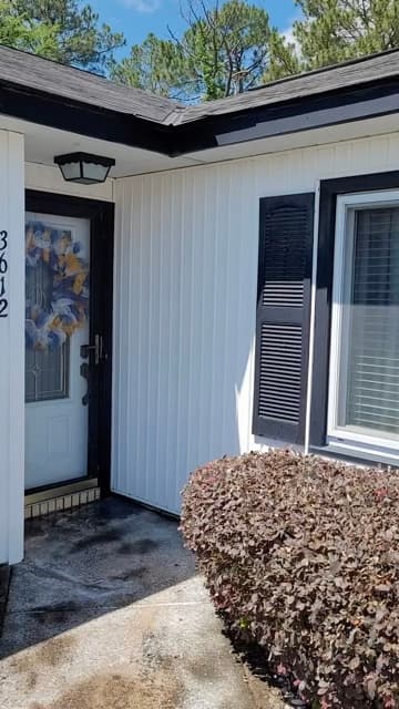 Cleaned entry door, shutter, and siding detail
