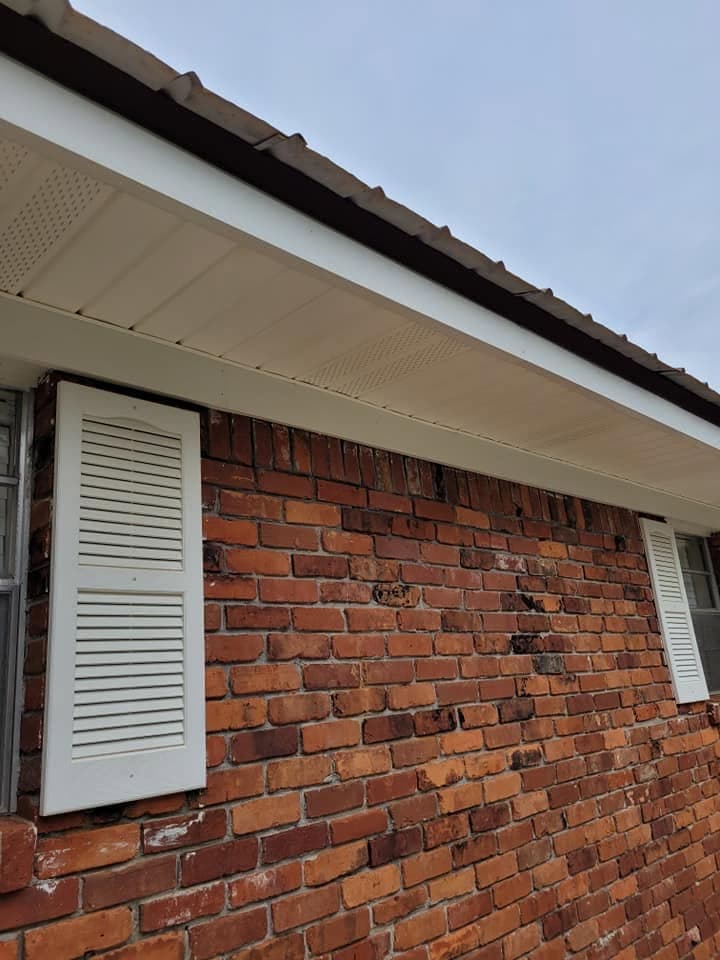 Cleaned brick and eave close-up